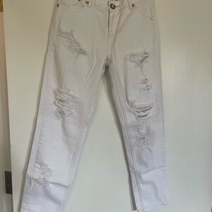 One Teaspoon White Straight Leg Jeans Distressed Design